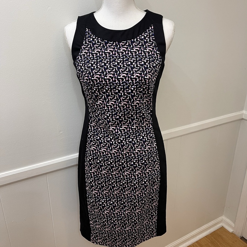 Liz Claiborne Women's Sheath‎ Dress Black Patterned Sleeveless Size 4